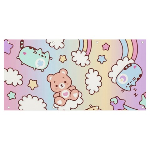 Pusheen Carebears Bears Cat Colorful Cute Pastel Pattern Banner and Sign 8  x 4  from ArtsNow.com Front