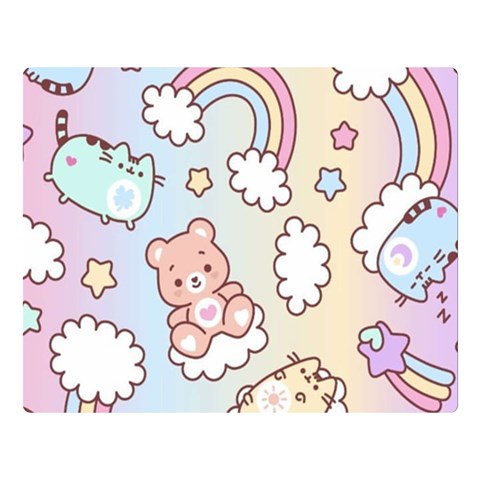 Pusheen Carebears Bears Cat Colorful Cute Pastel Pattern One Side Premium Plush Fleece Blanket (Large) from ArtsNow.com 80 x60  Blanket Front