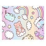 Pusheen Carebears Bears Cat Colorful Cute Pastel Pattern One Side Premium Plush Fleece Blanket (Large)