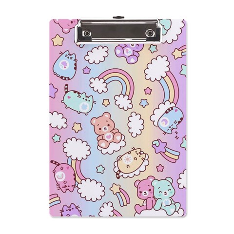 Pusheen Carebears Bears Cat Colorful Cute Pastel Pattern A5 Acrylic Clipboard from ArtsNow.com Front