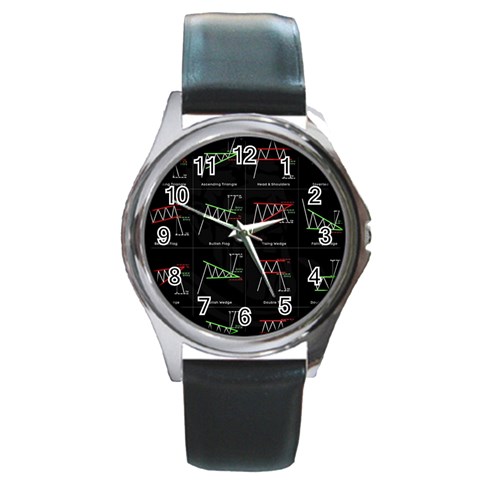 Chart Pattern Round Metal Watch from ArtsNow.com Front