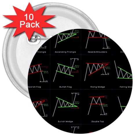 Chart Pattern 3  Buttons (10 pack)  from ArtsNow.com Front