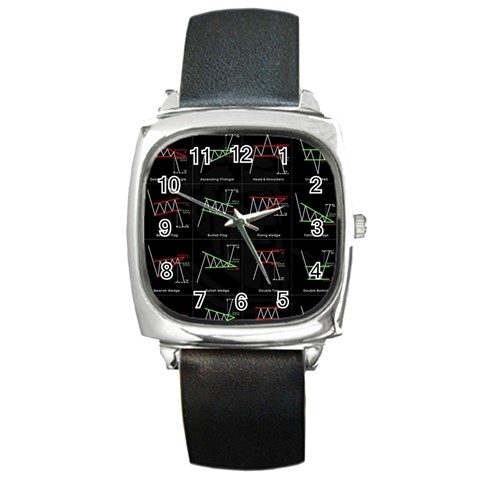 Chart Pattern Square Metal Watch from ArtsNow.com Front