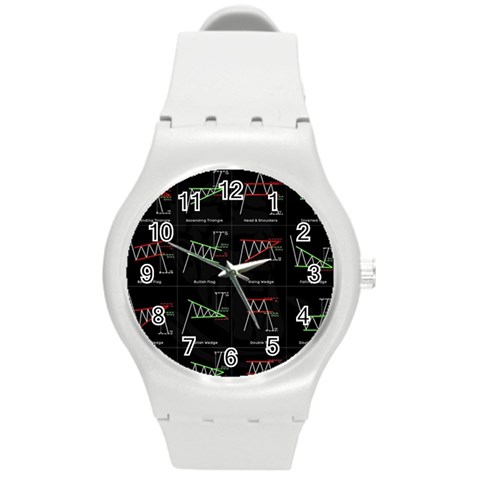 Chart Pattern Round Plastic Sport Watch (M) from ArtsNow.com Front