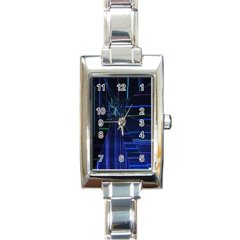 Screen Glitch Broken  Crack  Fracture  Glass Pattern Rectangle Italian Charm Watch from ArtsNow.com Front
