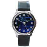 Screen Glitch Broken  Crack  Fracture  Glass Pattern Round Metal Watch