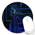 Screen Glitch Broken  Crack  Fracture  Glass Pattern Round Mousepad