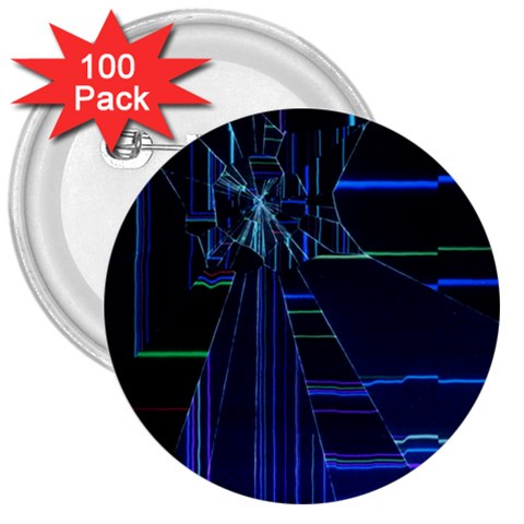 Screen Glitch Broken  Crack  Fracture  Glass Pattern 3  Buttons (100 pack)  from ArtsNow.com Front