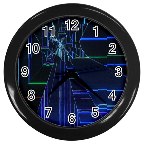 Screen Glitch Broken  Crack  Fracture  Glass Pattern Wall Clock (Black) from ArtsNow.com Front