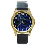 Screen Glitch Broken  Crack  Fracture  Glass Pattern Round Gold Metal Watch