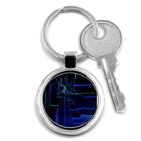 Screen Glitch Broken  Crack  Fracture  Glass Pattern Key Chain (Round) from ArtsNow.com Front