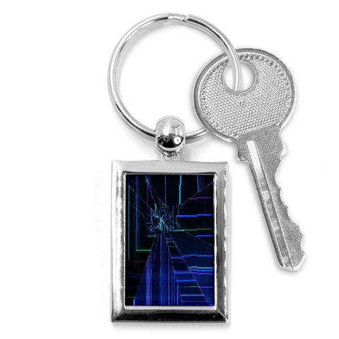 Screen Glitch Broken  Crack  Fracture  Glass Pattern Key Chain (Rectangle) from ArtsNow.com Front
