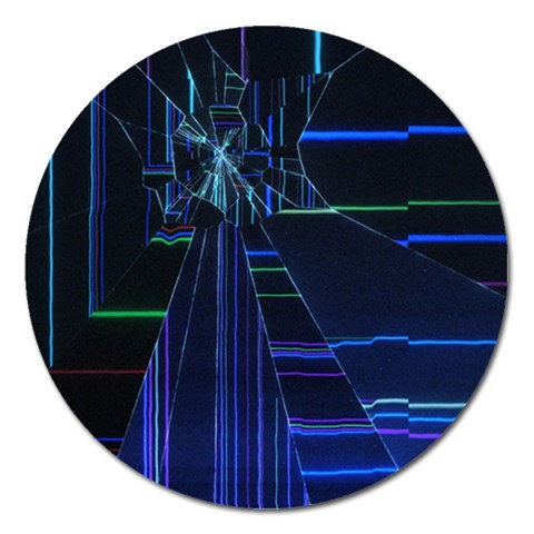 Screen Glitch Broken  Crack  Fracture  Glass Pattern Magnet 5  (Round) from ArtsNow.com Front