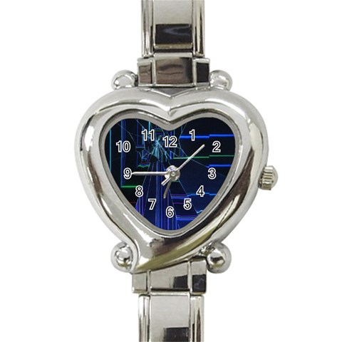 Screen Glitch Broken  Crack  Fracture  Glass Pattern Heart Italian Charm Watch from ArtsNow.com Front