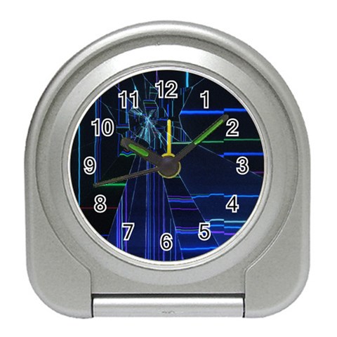 Screen Glitch Broken  Crack  Fracture  Glass Pattern Travel Alarm Clock from ArtsNow.com Front