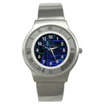 Screen Glitch Broken  Crack  Fracture  Glass Pattern Stainless Steel Watch