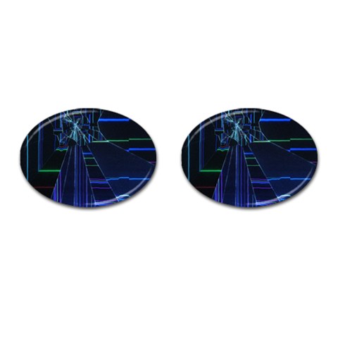 Screen Glitch Broken  Crack  Fracture  Glass Pattern Cufflinks (Oval) from ArtsNow.com Front(Pair)
