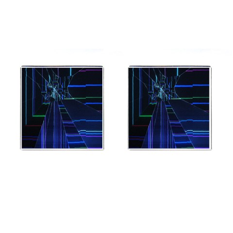 Screen Glitch Broken  Crack  Fracture  Glass Pattern Cufflinks (Square) from ArtsNow.com Front(Pair)