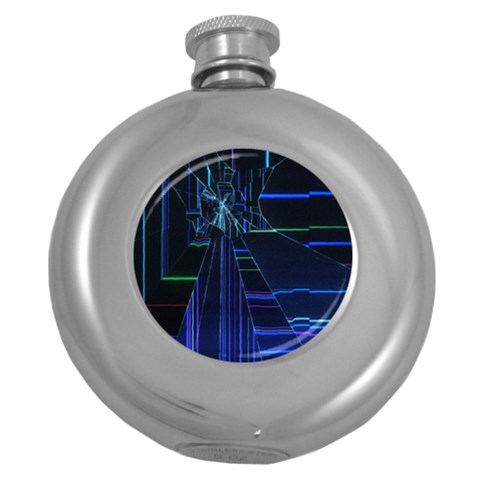 Screen Glitch Broken  Crack  Fracture  Glass Pattern Round Hip Flask (5 oz) from ArtsNow.com Front