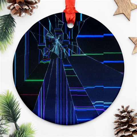 Screen Glitch Broken  Crack  Fracture  Glass Pattern Round Ornament (Two Sides) from ArtsNow.com Front
