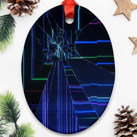 Screen Glitch Broken  Crack  Fracture  Glass Pattern Oval Ornament (Two Sides) from ArtsNow.com Front