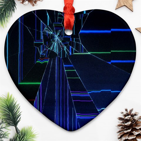 Screen Glitch Broken  Crack  Fracture  Glass Pattern Heart Ornament (Two Sides) from ArtsNow.com Front