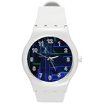 Screen Glitch Broken  Crack  Fracture  Glass Pattern Round Plastic Sport Watch (M)