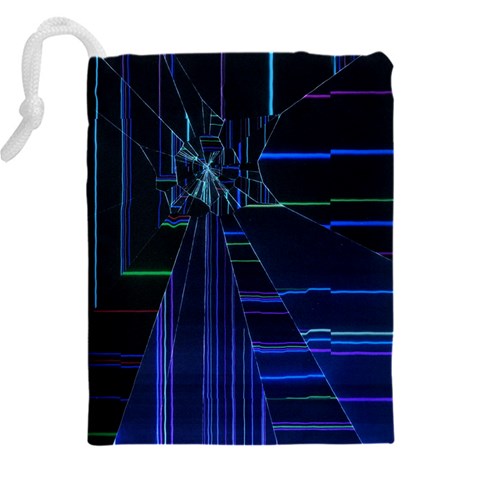 Screen Glitch Broken  Crack  Fracture  Glass Pattern Drawstring Pouch (4XL) from ArtsNow.com Back