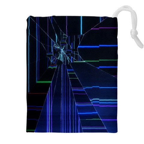 Screen Glitch Broken  Crack  Fracture  Glass Pattern Drawstring Pouch (5XL) from ArtsNow.com Front