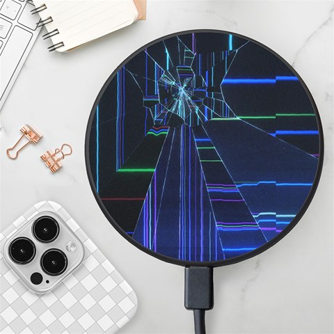 Screen Glitch Broken  Crack  Fracture  Glass Pattern Wireless Fast Charger(Black) from ArtsNow.com Front