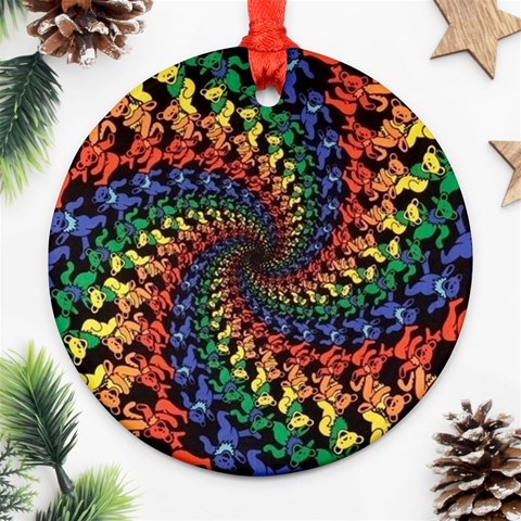 Deadhead Bears Band  Colorsdead Head Grateful Dead Pattern Ornament (Round) from ArtsNow.com Front