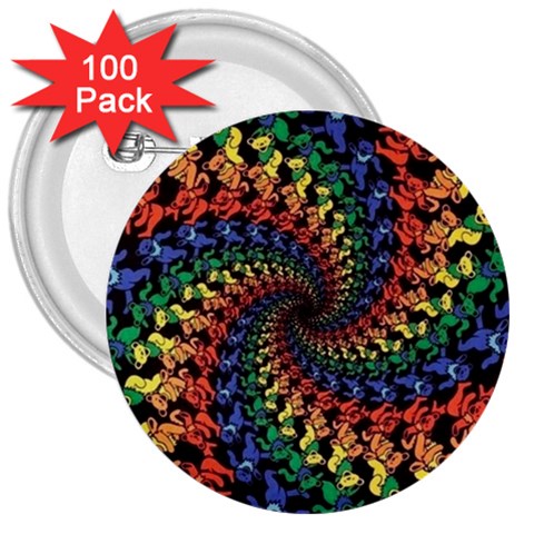 Deadhead Bears Band  Colorsdead Head Grateful Dead Pattern 3  Buttons (100 pack)  from ArtsNow.com Front