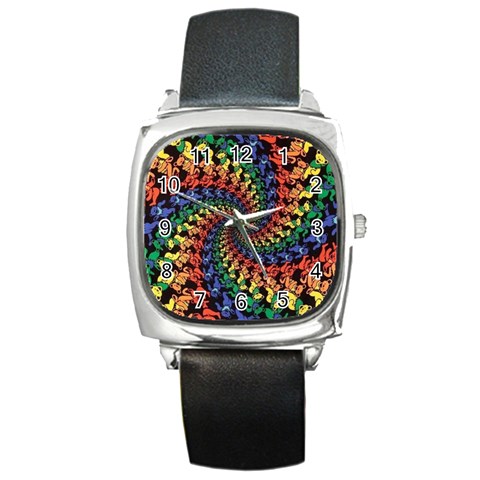 Deadhead Bears Band  Colorsdead Head Grateful Dead Pattern Square Metal Watch from ArtsNow.com Front