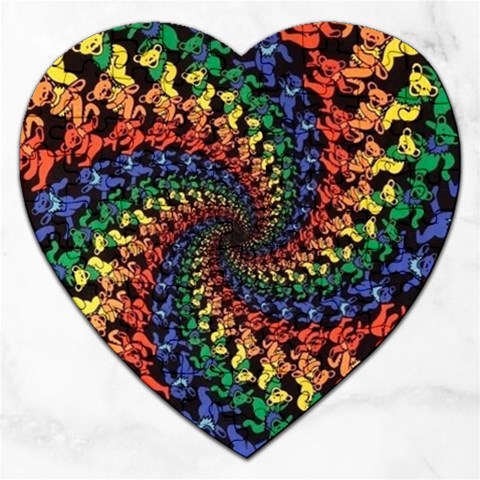 Deadhead Bears Band  Colorsdead Head Grateful Dead Pattern Jigsaw Puzzle (Heart) from ArtsNow.com Front