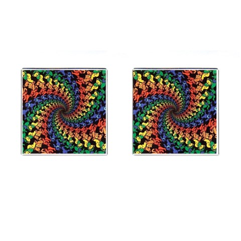 Deadhead Bears Band  Colorsdead Head Grateful Dead Pattern Cufflinks (Square) from ArtsNow.com Front(Pair)