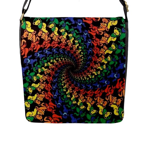 Deadhead Bears Band  Colorsdead Head Grateful Dead Pattern Flap Closure Messenger Bag (L) from ArtsNow.com Front