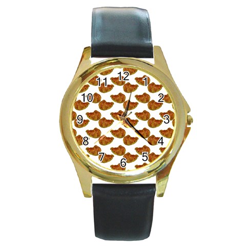 Biscuits Photo Motif Pattern Round Gold Metal Watch from ArtsNow.com Front