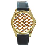 Biscuits Photo Motif Pattern Round Gold Metal Watch