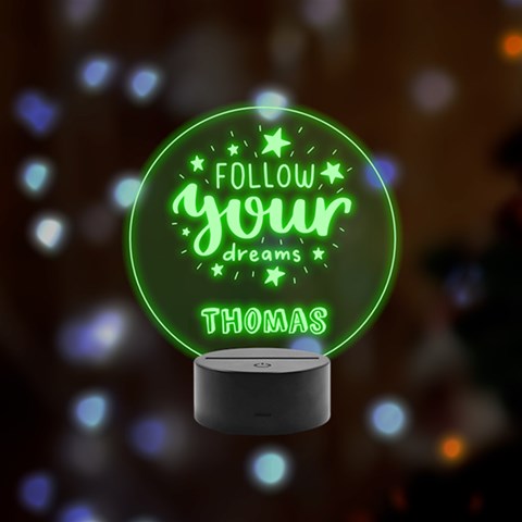 Personalized Name Circle Slogan Remote LED Acrylic Message Display (Black Round Stand)  from ArtsNow.com Front