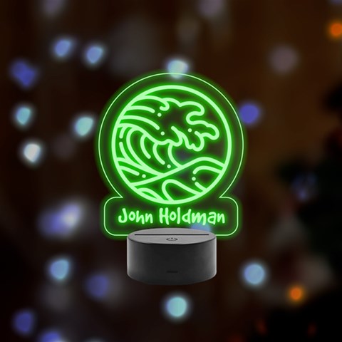 Personalized Name Wave Graphic Remote LED Acrylic Message Display (Black Round Stand)  from ArtsNow.com Front