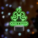 Personalized Name Double Chicken Remote LED Acrylic Message Display (Black Round Stand) 