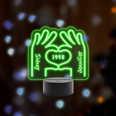 Personalized Name Couple Hands2 Remote LED Acrylic Message Display (Black Round Stand)  from ArtsNow.com Front