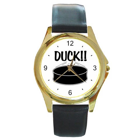 DUCK!! Round Gold Metal Watch from ArtsNow.com Front