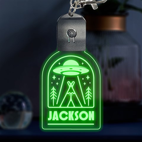 Personalized Name UFO Camping Multicolor LED Acrylic Ornament from ArtsNow.com Front