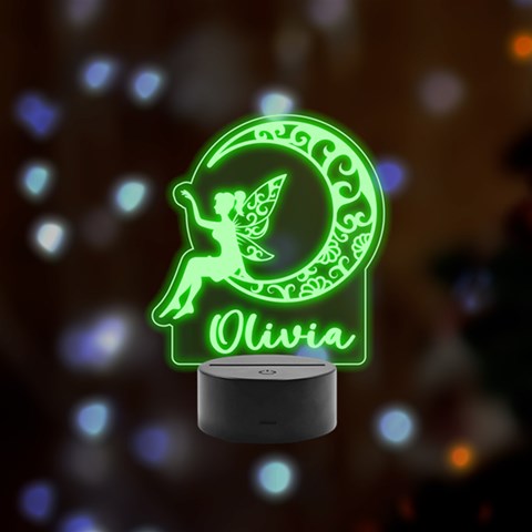 Personalized Fairy On Moon Name Remote LED Acrylic Message Display (Black Round Stand)  from ArtsNow.com Front