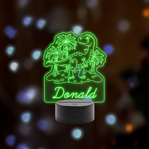 Personalized Dinosaur Name 1 Remote LED Acrylic Message Display (Black Round Stand)  from ArtsNow.com Front