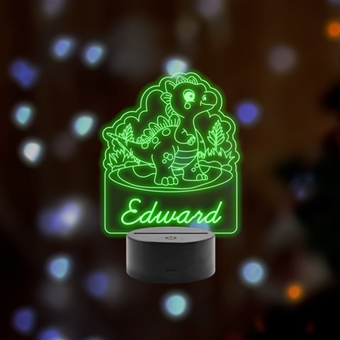 Personalized Dinosaur Name 3 Remote LED Acrylic Message Display (Black Round Stand)  from ArtsNow.com Front