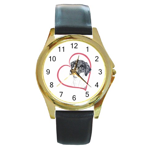 NMtlMrl Dots Heartline Round Gold Metal Watch from ArtsNow.com Front