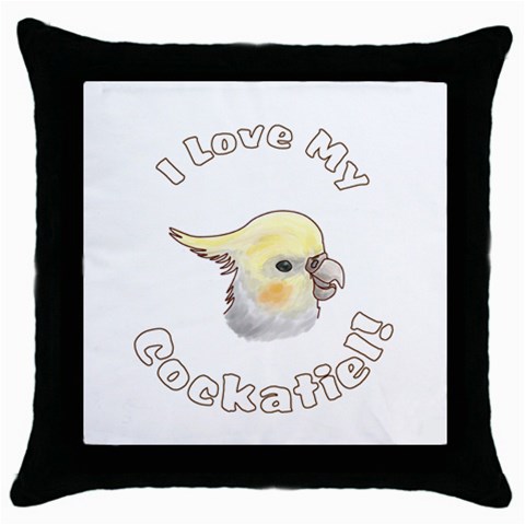 Love My Cockatiel Throw Pillow Case (Black) from ArtsNow.com Front