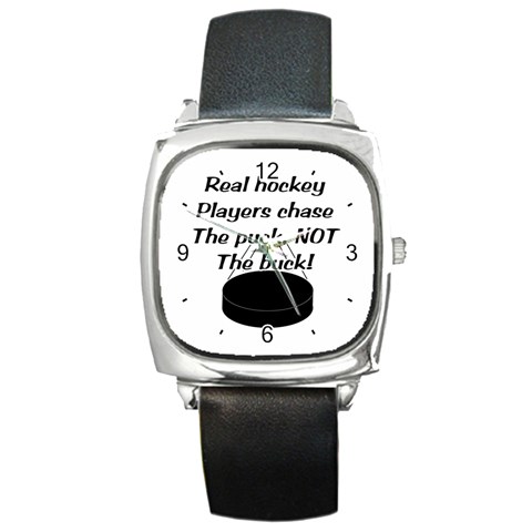 Chase The Puck Square Metal Watch from ArtsNow.com Front